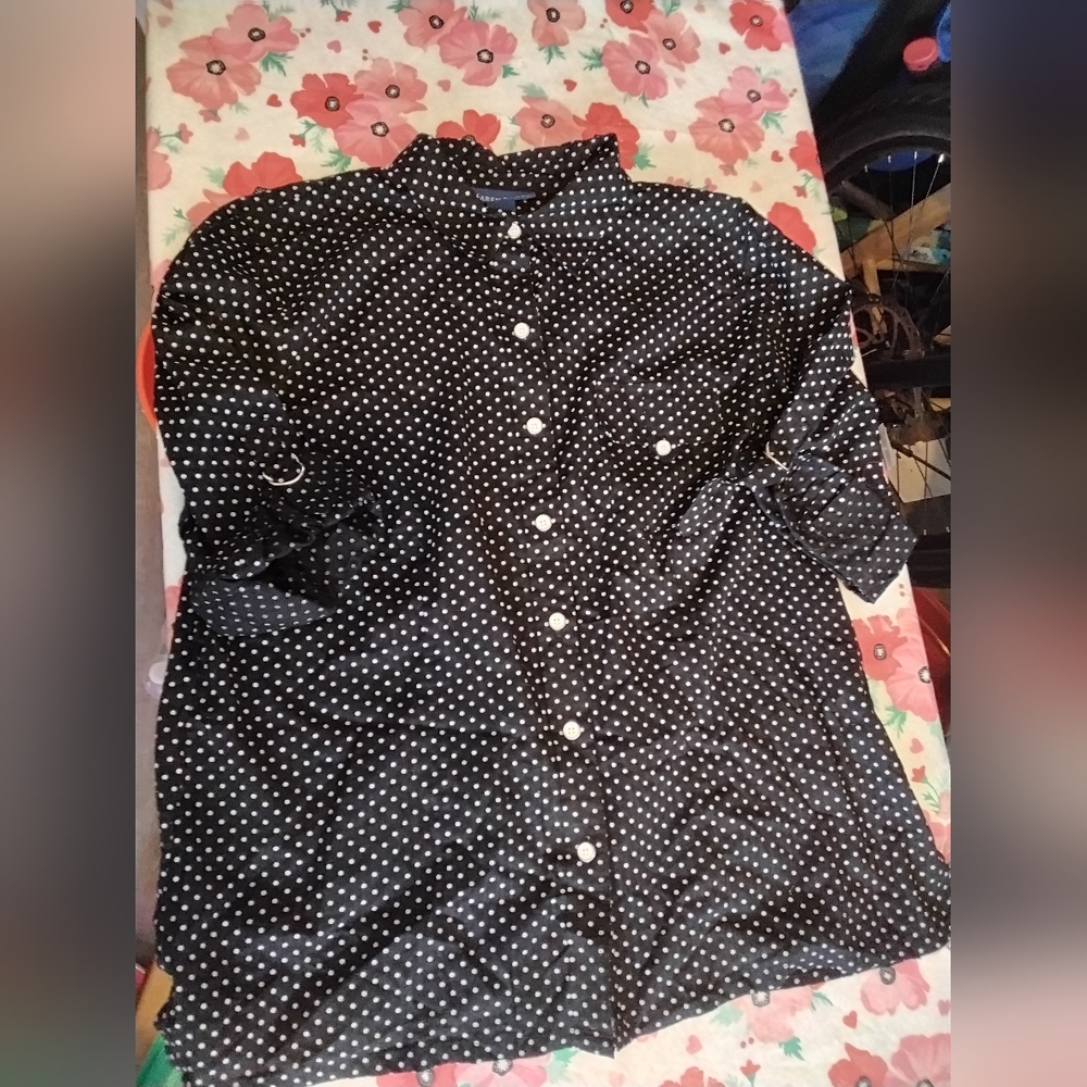 Karen Scott Black & White Polka dot blouse shirt top womens size XL new w/ tags